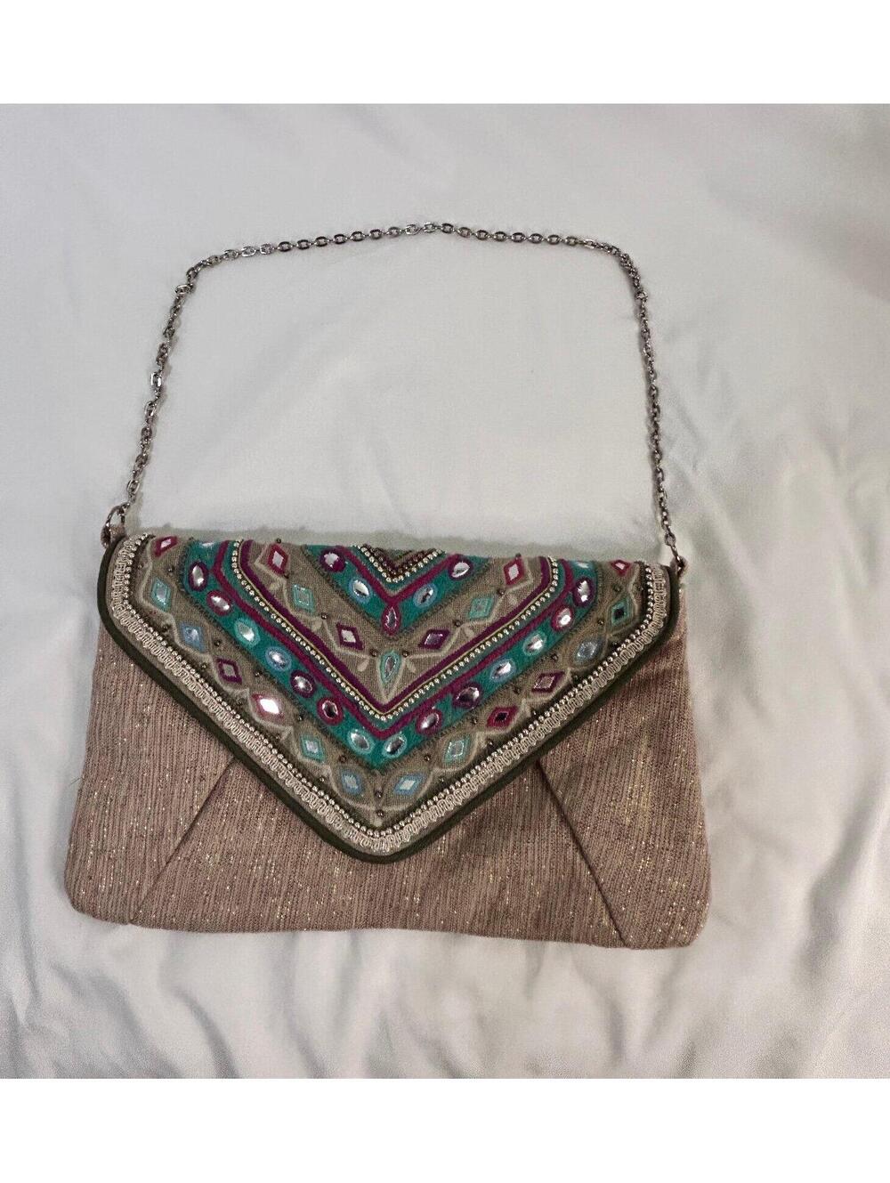 chicos embellished jeri clutch with chain strap